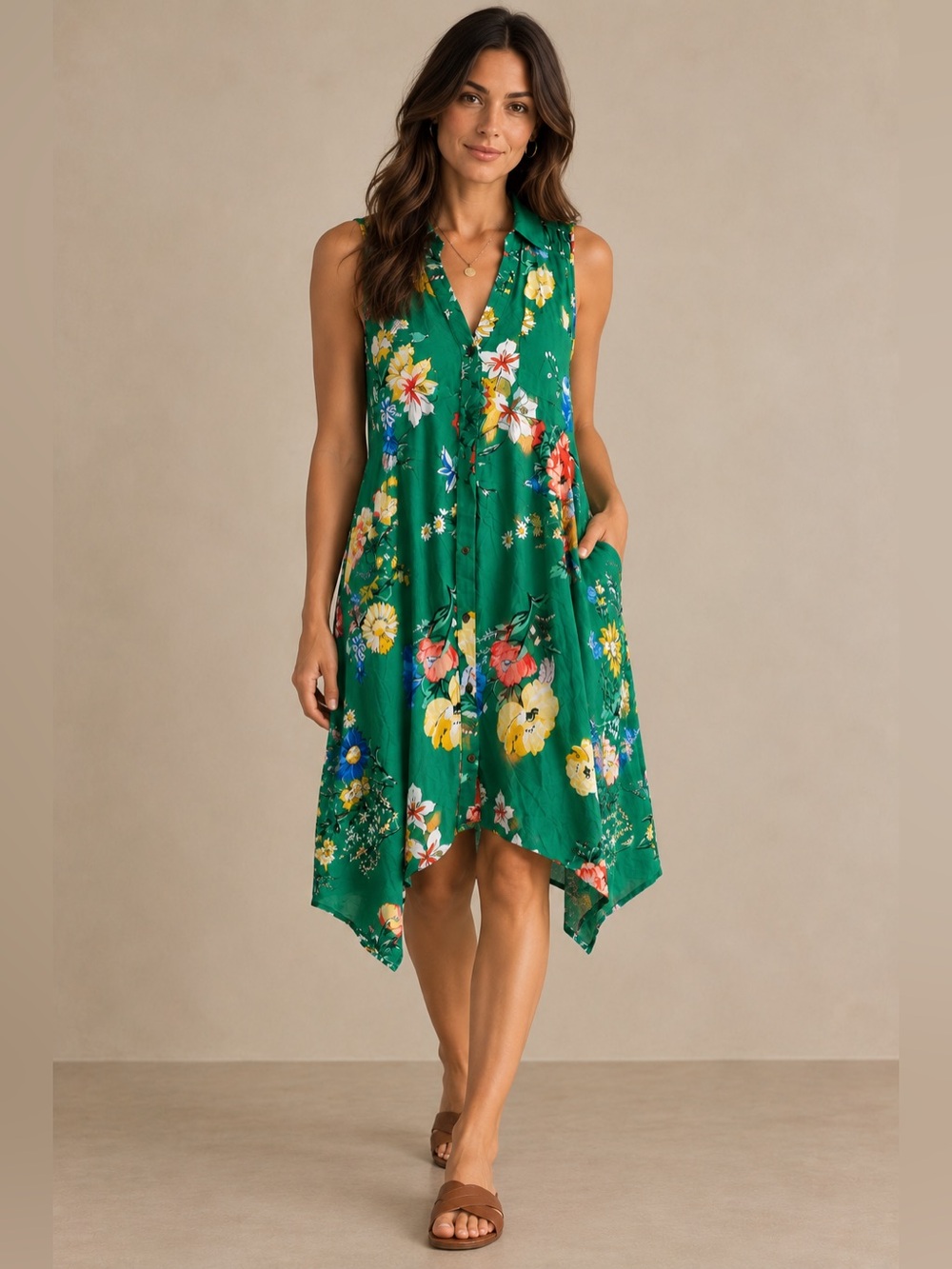 Athropologie Maeve Rory Floral Handkerchief Hem Shirt Dress - Size 10